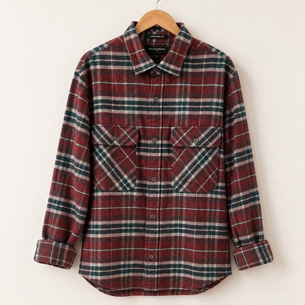 Banana Republic Cabincore Flannel Shirt Mens M Red Plaid Lumberjack Gorpcore
